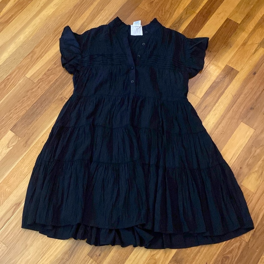 Muche Muchette Women’s Ruffle Button Up Black Dress OS